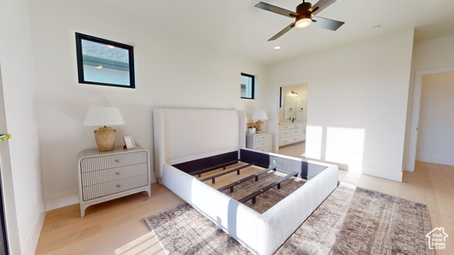 683 North Heritage Street Mapleton, UT 84664 - Photo 13 of 40 Bedroom featuring wood finished floors, recessed lighting, ceiling fan, and ensuite bath