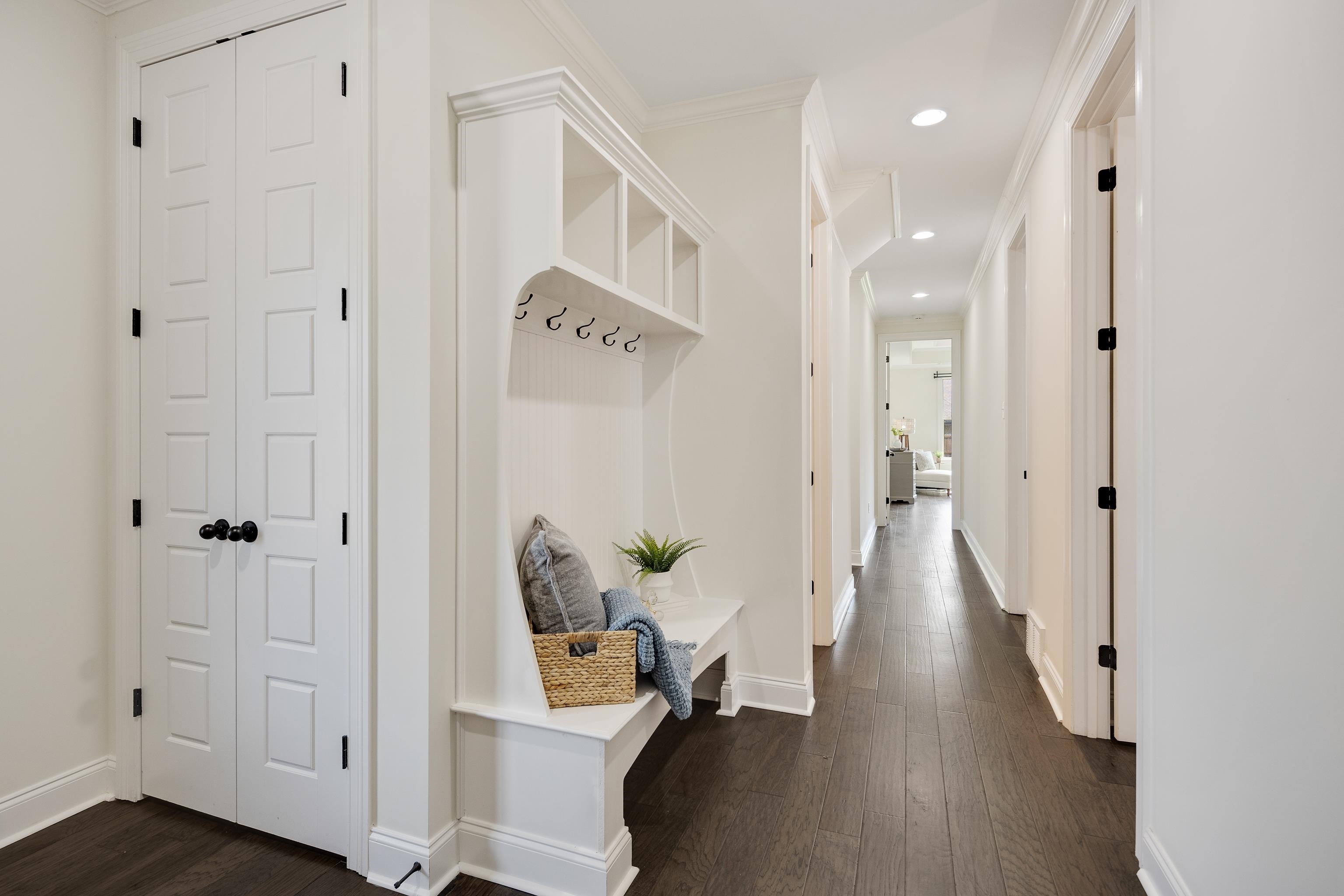 4728 Carousel Lane Collierville, TN 38017 - Photo 26 of 40 Mudroom featuring dark wood finished floors, baseboards, recessed lighting, and crown molding