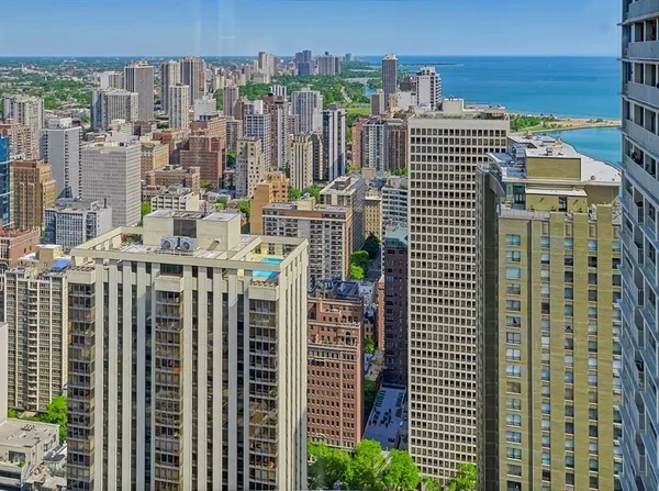 a view of a city with tall buildings