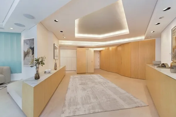 a large white room with a large window