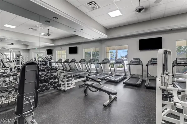 a view of a room with gym equipment