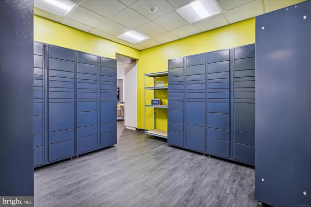 a living room with furniture and a book shelf