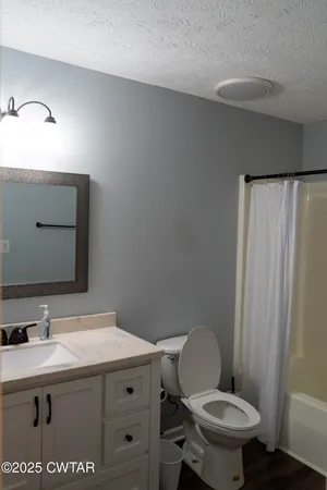 a bathroom with a sink a toilet and mirror