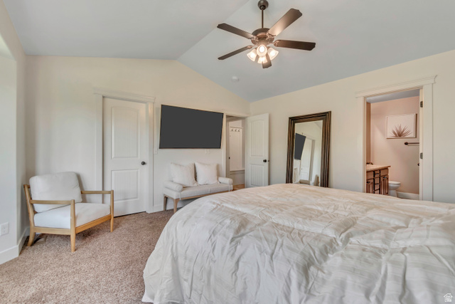 1071 Jamie-Matt Circle Layton, UT 84041 - Photo 21 of 28 Bedroom with carpet flooring, ensuite bathroom, and a ceiling fan