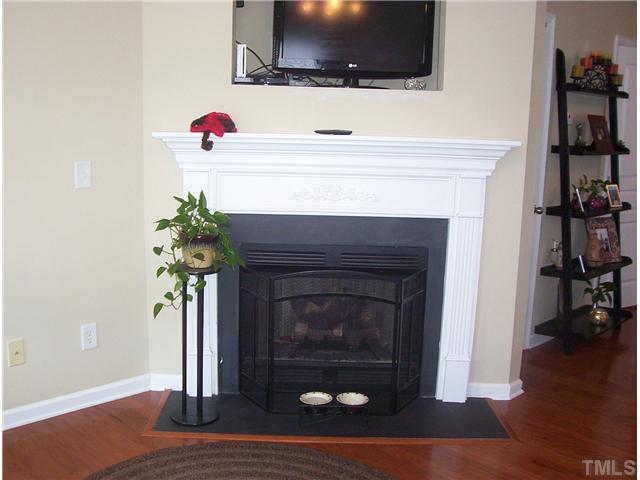 7880 Spungold Street Raleigh, NC 27617 - Photo 7 of 11 a living room with a fireplace and a flat screen tv