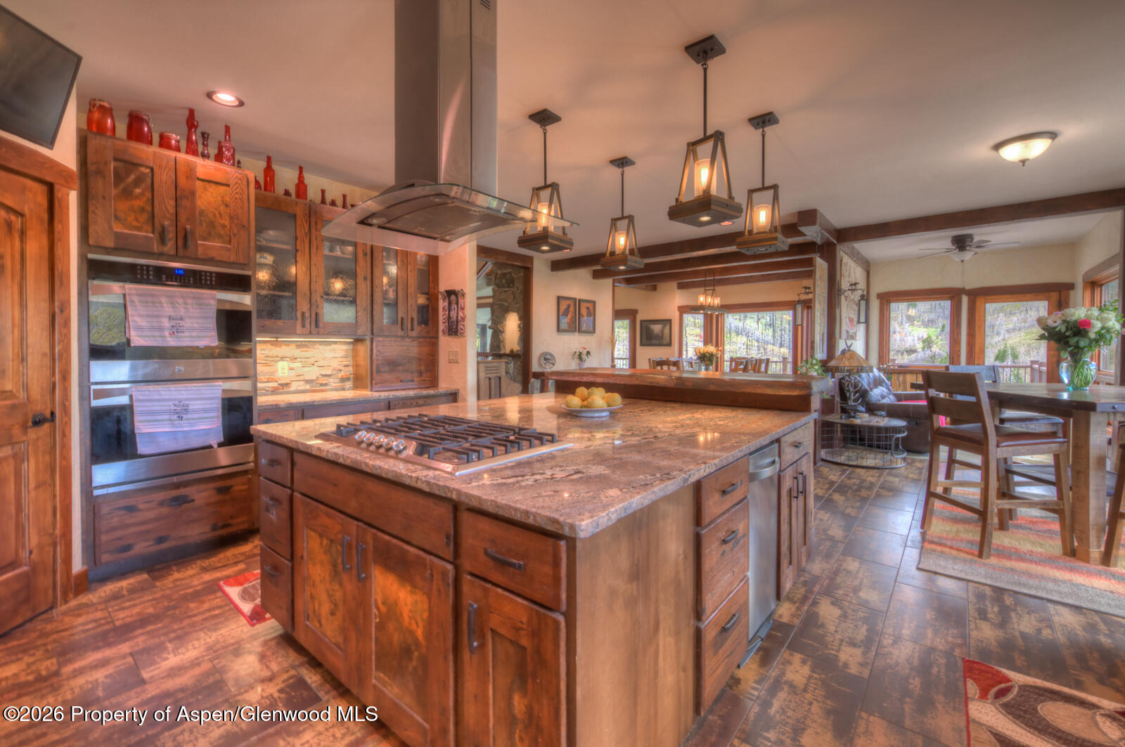1833 Yellowstone Creek Road Gardner, CO 81040 - Photo 17 of 50 a kitchen with stainless steel appliances granite countertop a stove and a view of living room