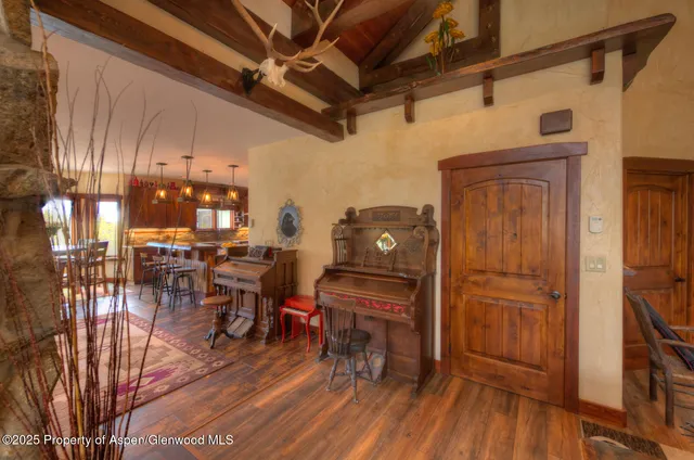 a workspace with wooden floor
