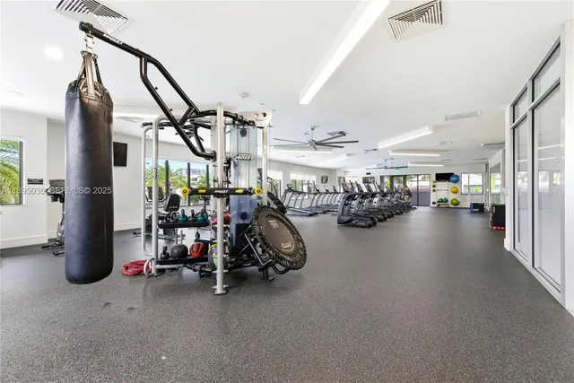 a view of a room with gym equipment