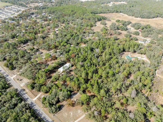 an aerial view of house with yard and mountain view in back