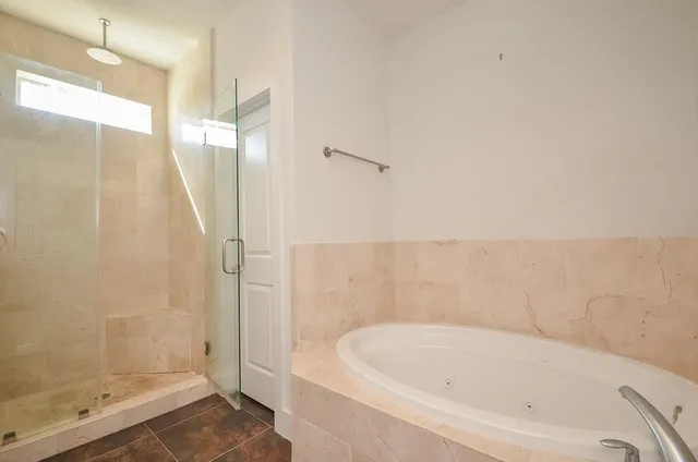 a bathroom with a bathtub