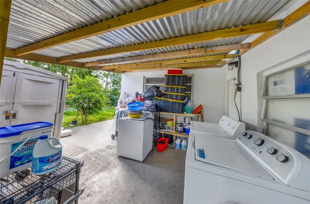 a storage room with furniture