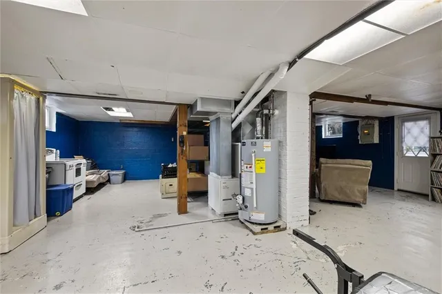 a view of a garden with a large tree