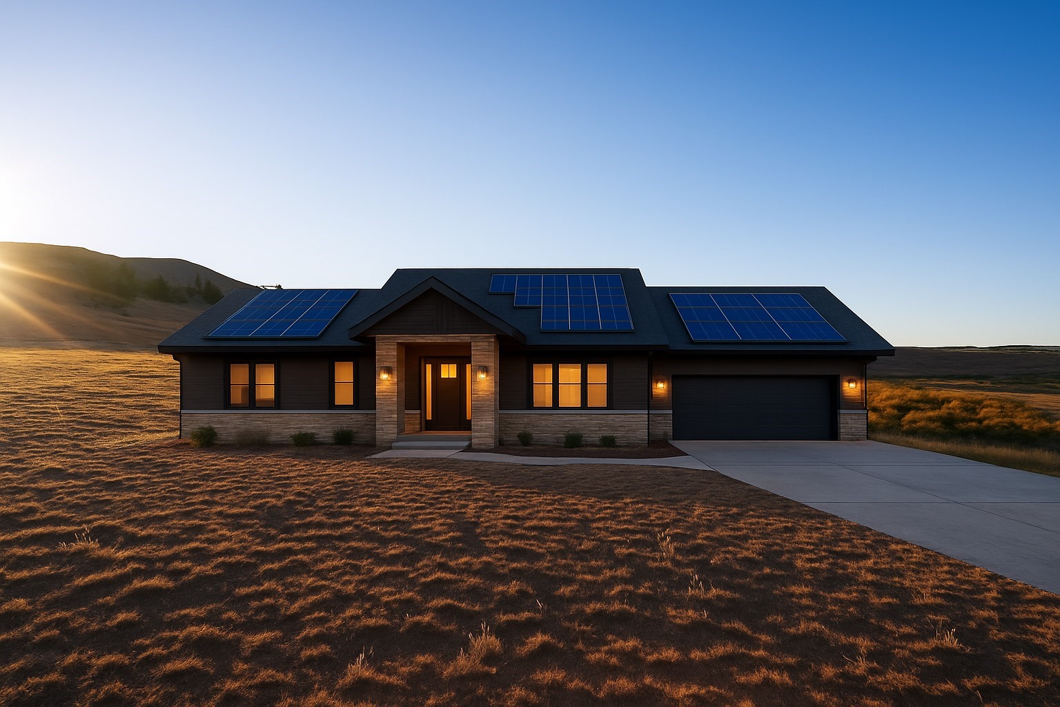 6030 Larimer Road Hartsel, CO 80449 - Photo 2 of 15 Virtual rendering of a modern ranch home with solar panels
