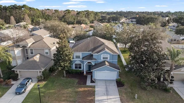 an aerial view of a house
