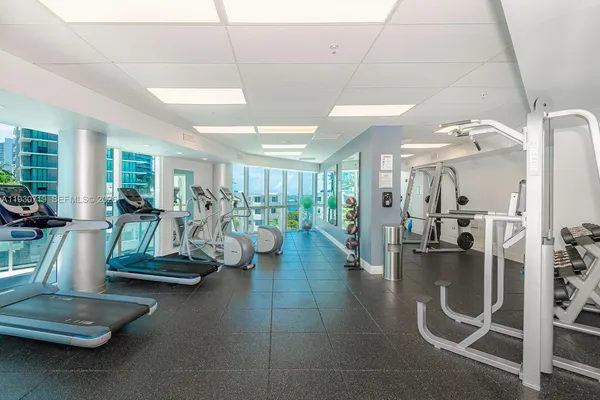 a view of a room with gym equipment