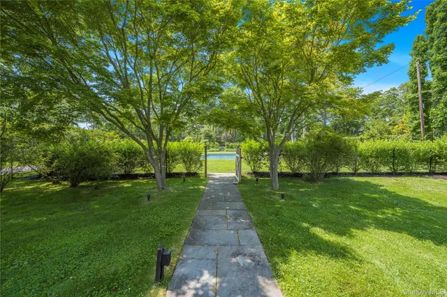 a view of a swimming pool with a yard