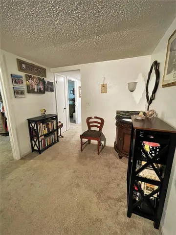 a living room with furniture a rug and a window