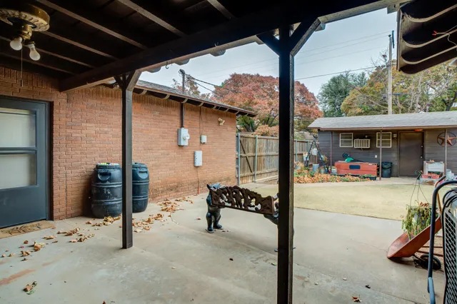 a view of a porch with furniture