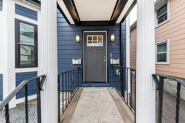 a view of a brick house stairs