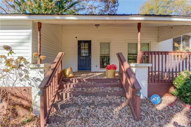 an outdoor space with furniture