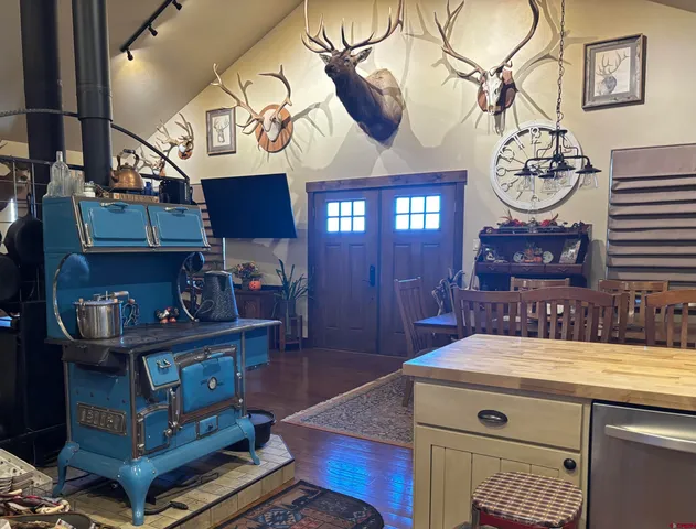 a view of a room with shelves