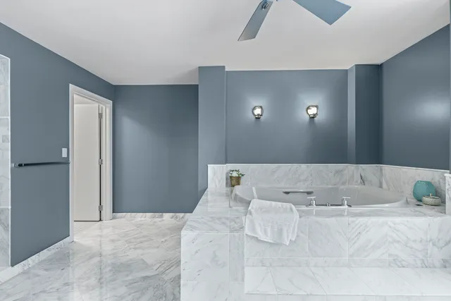 a bathroom with a bathtub