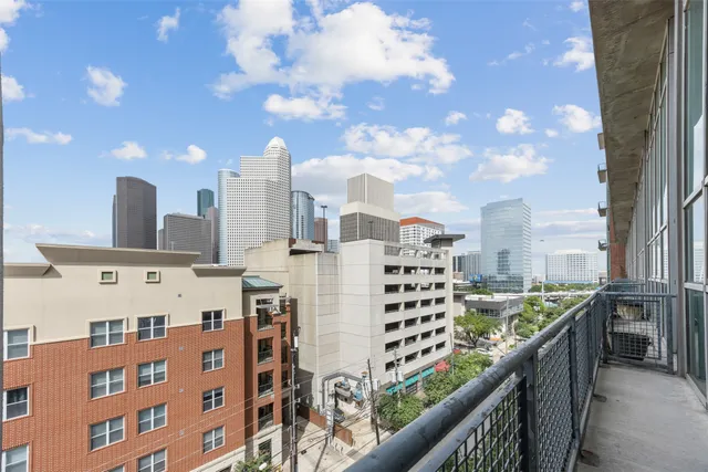 a city view with tall buildings