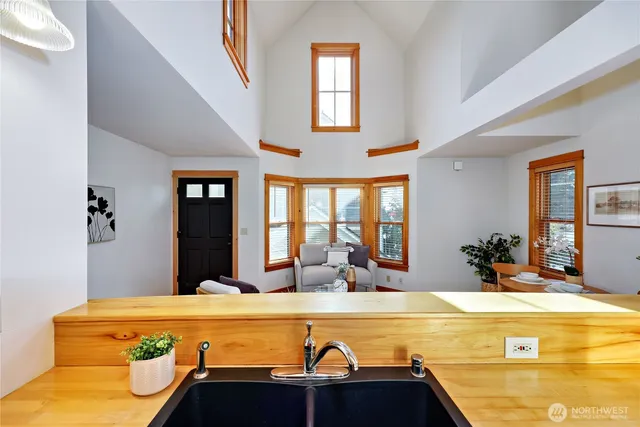 a view of a living room with furniture