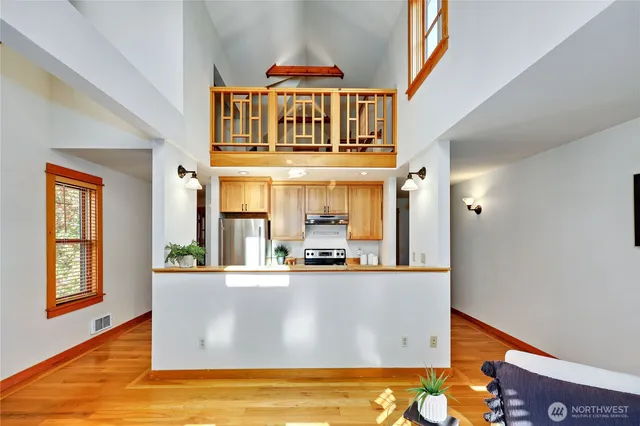 a view of a living room with a window