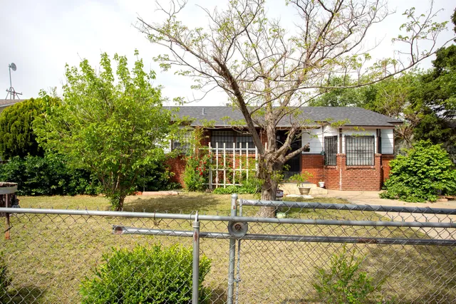 front view of a house with a large trees