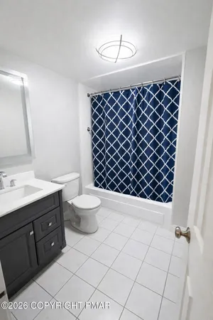 a bathroom with a sink a toilet and mirror