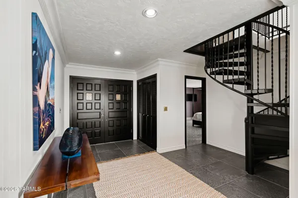 a view of a hallway with workspace