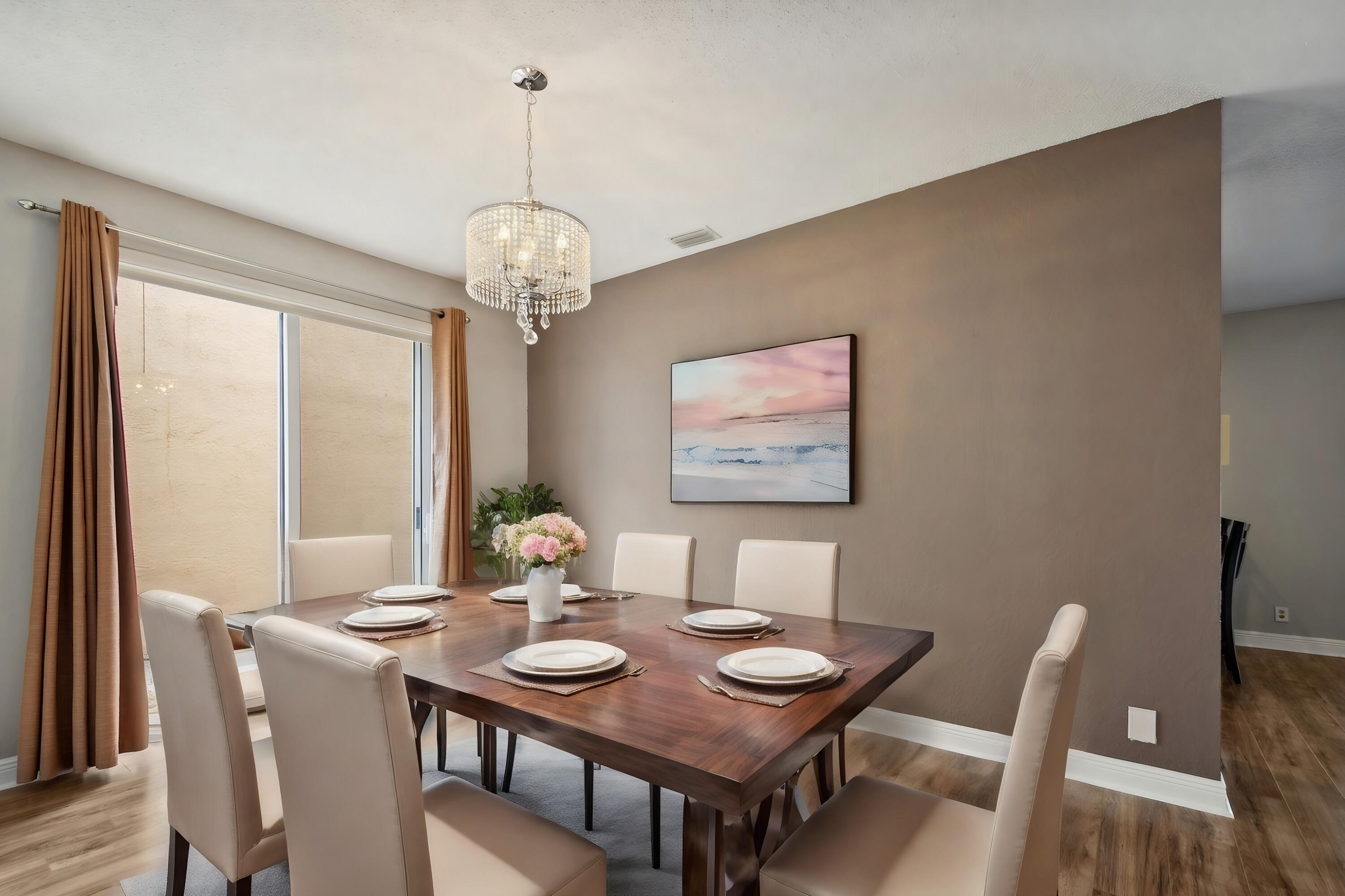 18287 Clear Brook Circle Boca Raton, FL 33498 - Photo 6 of 30 a view of a dining room with furniture wooden floor and chandelier