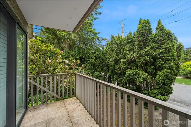 a view of a balcony with an outdoor space