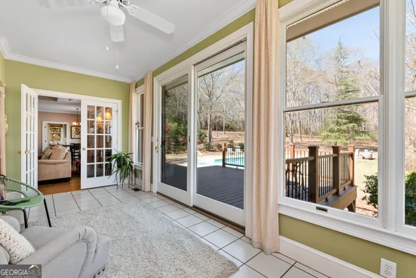 a view of a room with a window