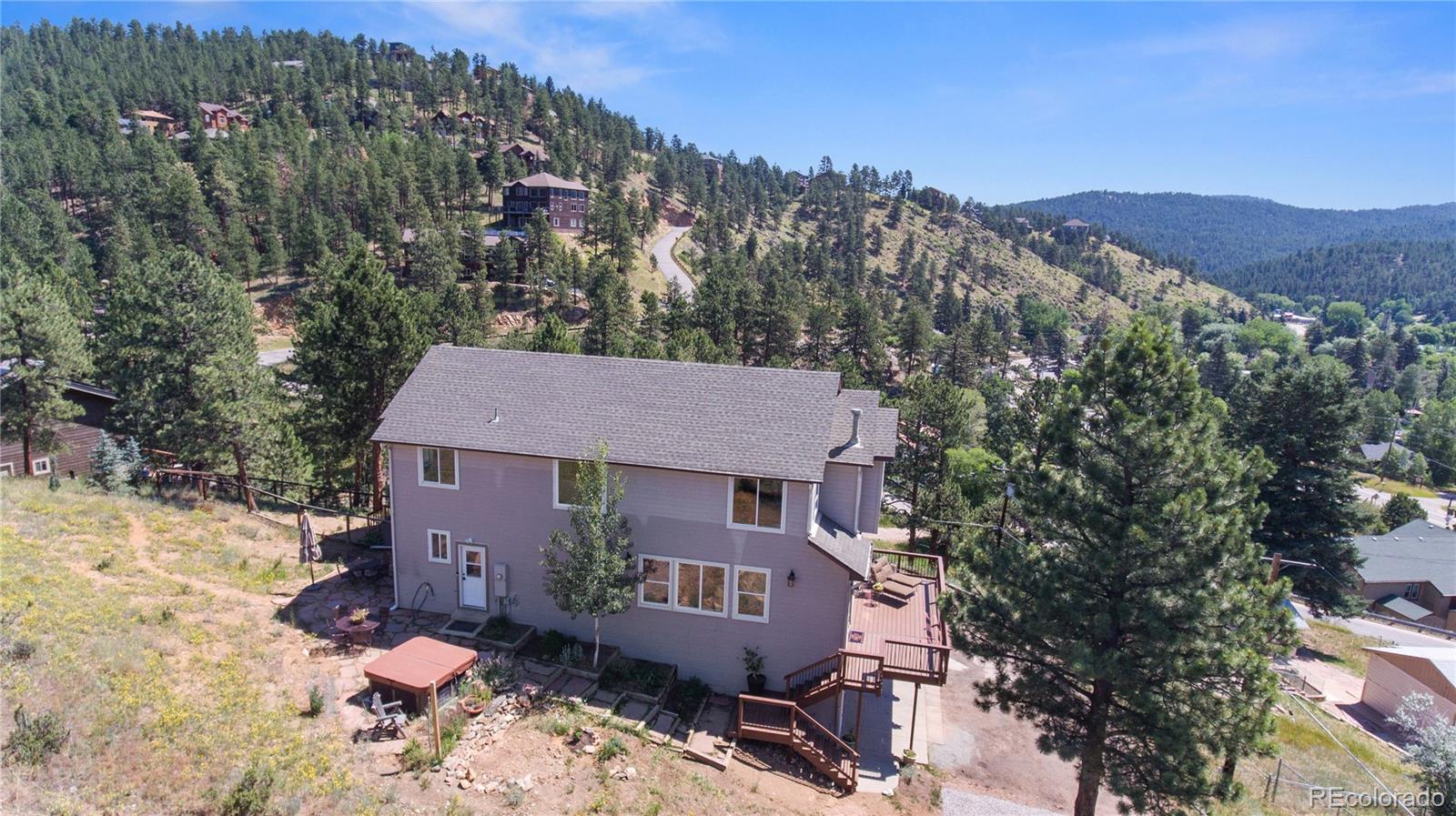 3345 Russell Gulch Road, Unit A Evergreen, CO 80439 - Photo 31 of 34 an aerial view of a house with a yard basket ball court and outdoor seating