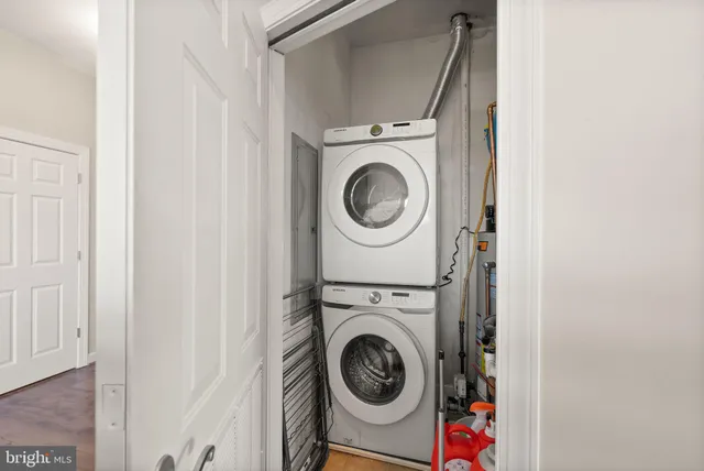 a utility room with dryer and washer