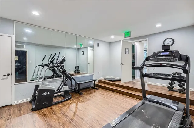 a view of a room with gym equipment
