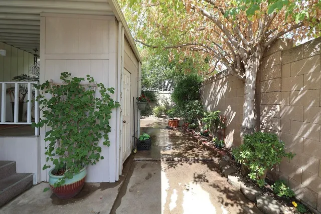 a view of a backyard of the house