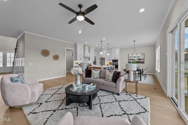 a view of an empty room with windows