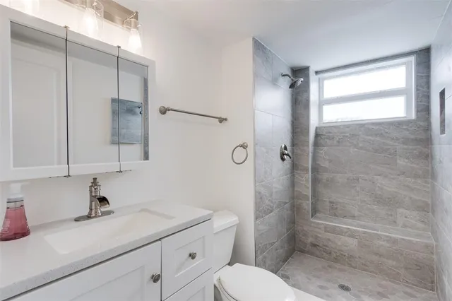 a bathroom with a sink a toilet and a mirror