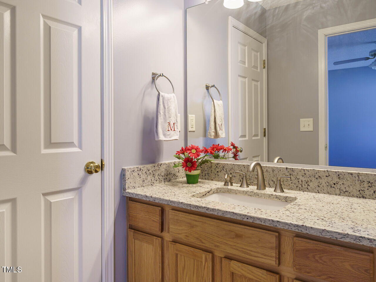 125 Watertree Lane Apex, NC 27502 - Photo 22 of 32 a bathroom with a granite countertop sink and a mirror