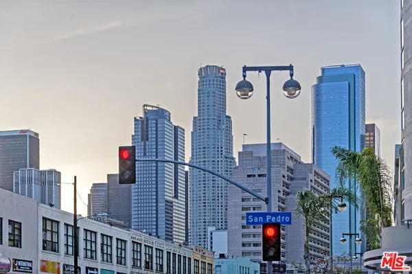 a city view with tall buildings