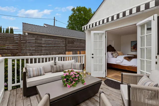 a view of a patio on the roof deck