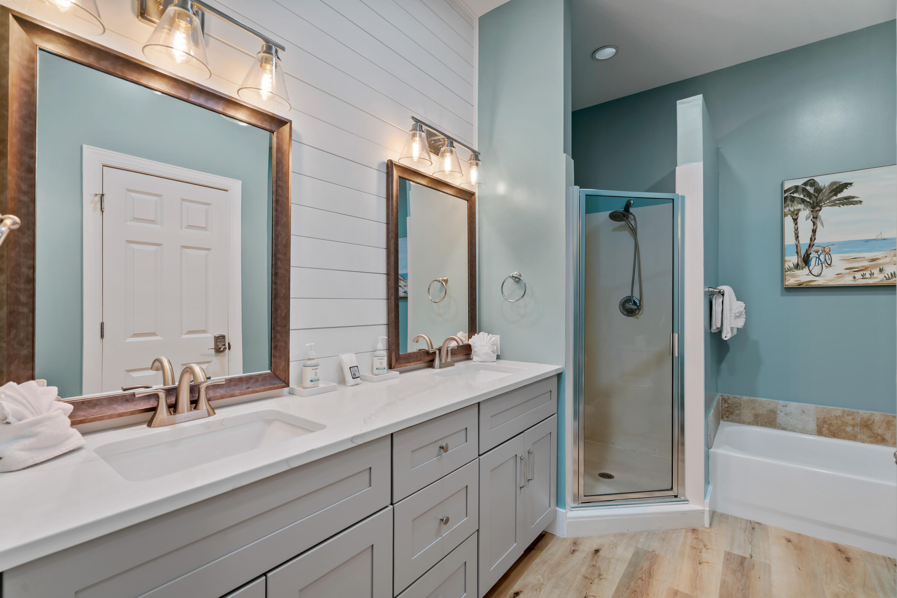 231 Somerset Bridge Road, Unit 2305 Santa Rosa Beach, FL 32459 - Photo 18 of 40 a bathroom with a double vanity sink mirror double and bathtub