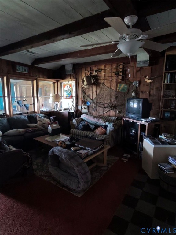 36 Beach Road Reedville, VA 22539 - Photo 22 of 35 Exposed wood beams complement the paneled walls