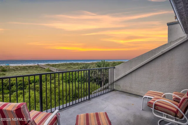 a view of a balcony with mountain view