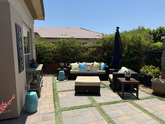 a view of a park with plants and trees