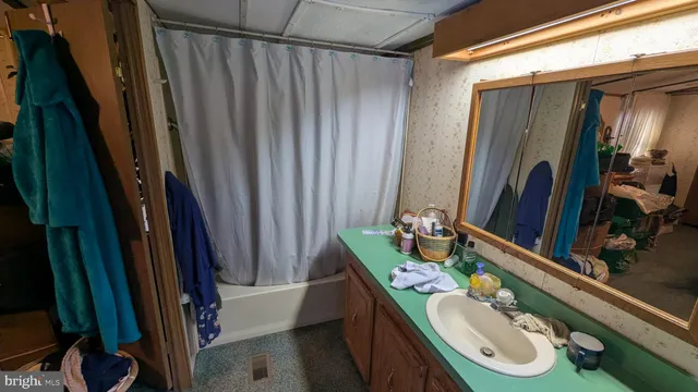 a bathroom with a sink vanity mirror and toilet