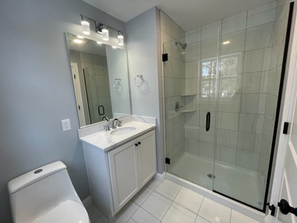 39 Staples Street Billerica, MA 01821 - Photo 20 of 25 a bathroom with a shower a sink a toilet and mirror
